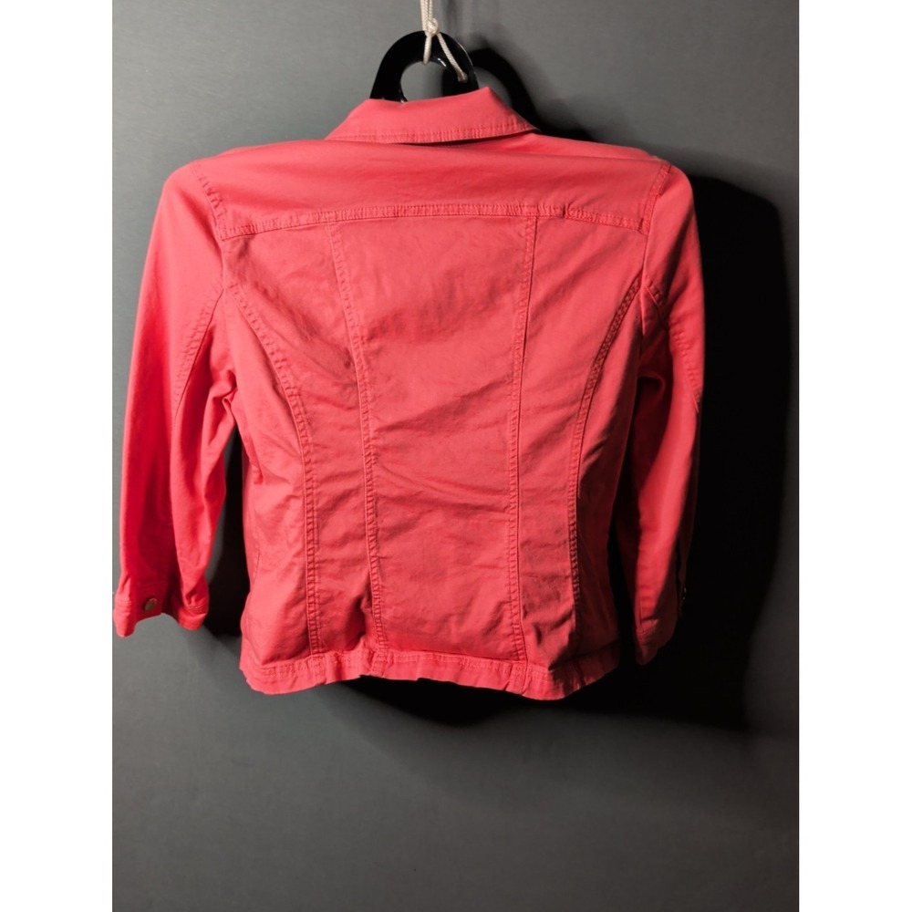 Dressbarn Coral Denim Jacket Womens XL Cropped 3/4 Sleeve Button Front - Picture 2 of 7